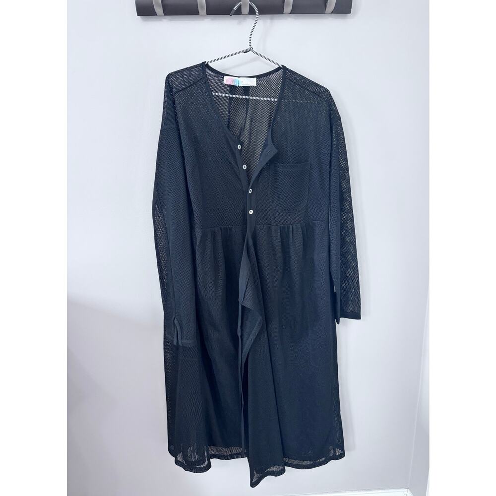 FP Beach (Free People) -  black woven mesh beach cover, tie back, size small